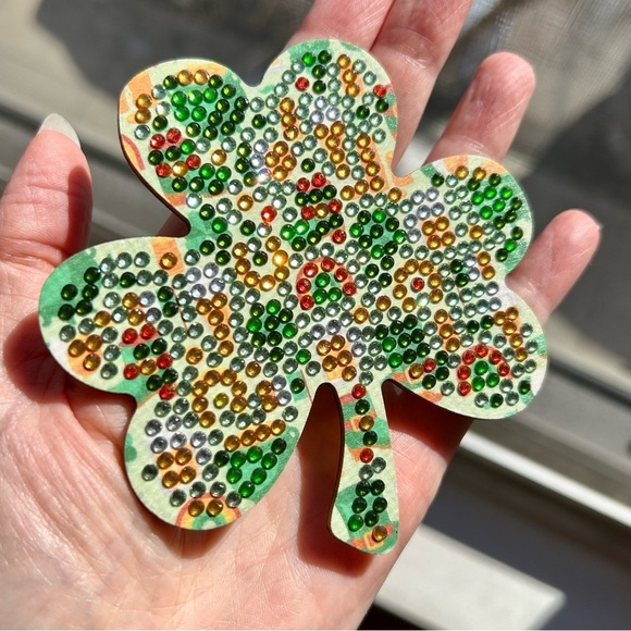 2/$16 - No. 09 - Sparkly, Diamond Art Shamrock Clover Holiday Coaster, Green - Picture 14 of 17